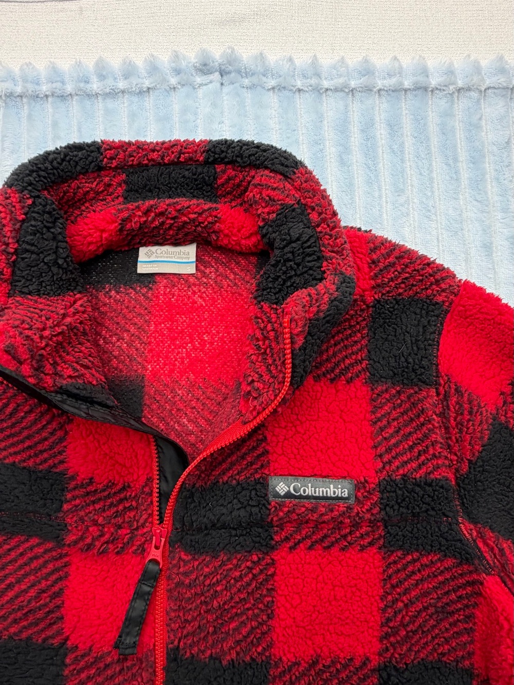 Columbia Red and Black Buffalo Plaid Sherpa Jacket